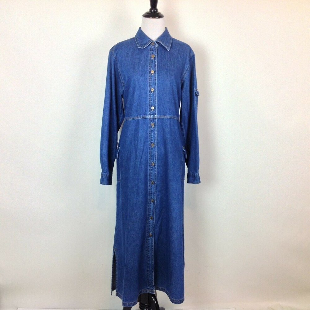 Vintage Erika & Co. Denim Maxi Dress Womens Medium Cargo Modest